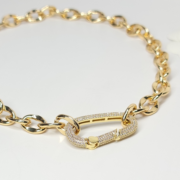 NEW Trendy Statement Pave CZ Carabiner Choker Necklace - Picture 2 of 10